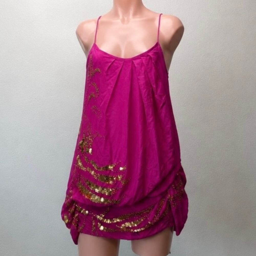 Sheri Bodell Mauve Purple Silk Sequin Beaded Mini Dress / Tunic S